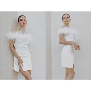 $598 Untamed Petals Audrina White Feather Bridal Bride Cocktail Mini Dress Sz 10